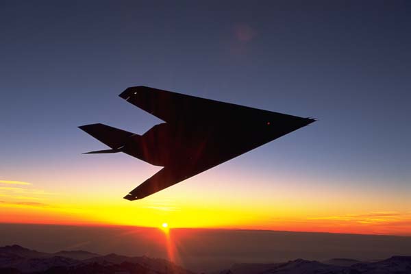 [F-117A Night Hawk in Southern California sunset. (Photo by  LM Aero Photographer - Judson Brohmer)]